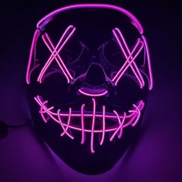 Skummel halloween LED maske - Rosa dødningehode med kryss