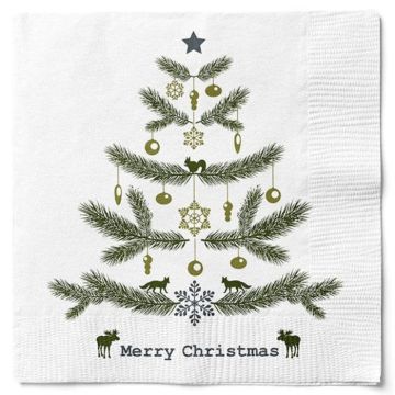 Serviettar med juletre merry christmas 20x Det Gamle Apotek