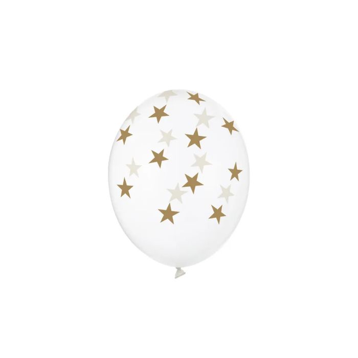 Ballong med gullstjerner krystallklar 6x - 30 cm 