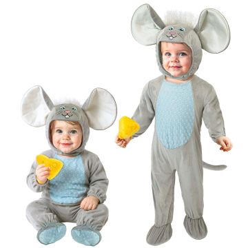 Musekostyme for baby i grå