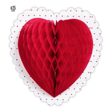Hjerte honeycomb raud med omriss - 25 cm