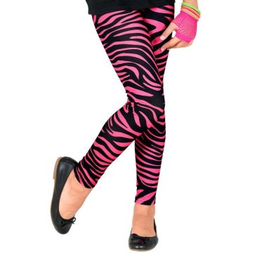 Neon rosa 80-talls barneleggings med zebra mønster