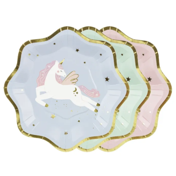 Pastell einhorn paptallerkner 6x - 18x18 cm