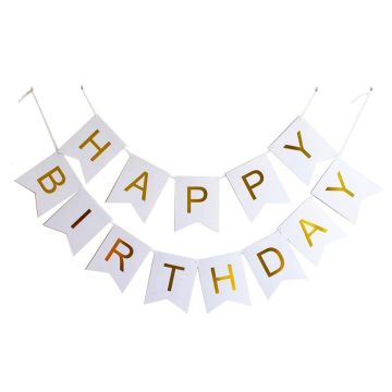 Happy birthday flagranke lyseblå og gull