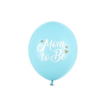 Lyseblå babyshower ballonger med kvit skrift 6x - Ø 30 cm