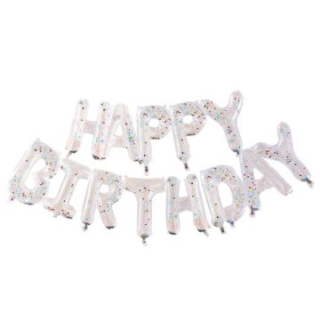 Happy Birthday konfetti ballongar transparente - 34x26x8 cm