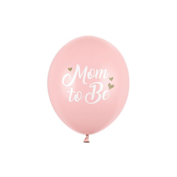 Lyserøde babyshower-ballongar med kvit tekst 6x - Ø 30 cm
