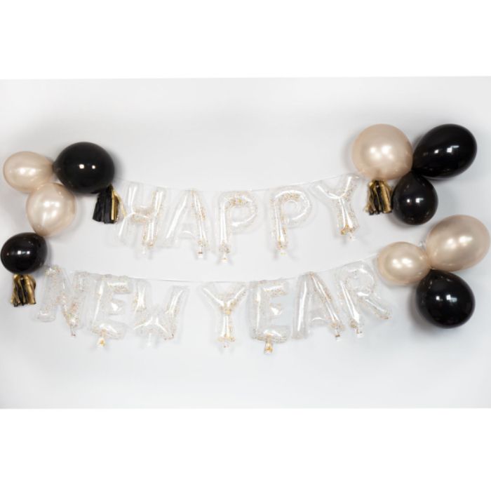 Happy New Year girlande gull og svart - 5m