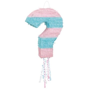 Spørsmålstegn gender reveal pinata i blått og rosa 