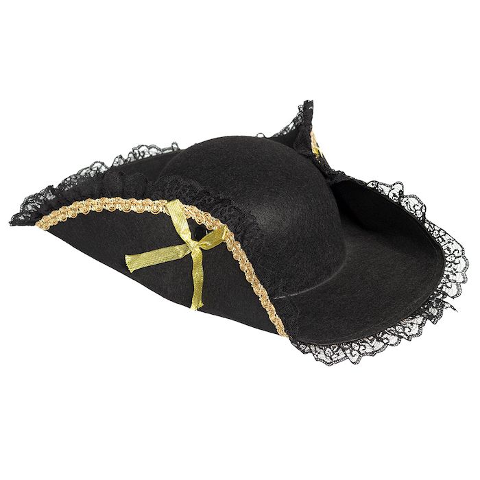 Pirat hatt med gullkant, blonde og sløyfer