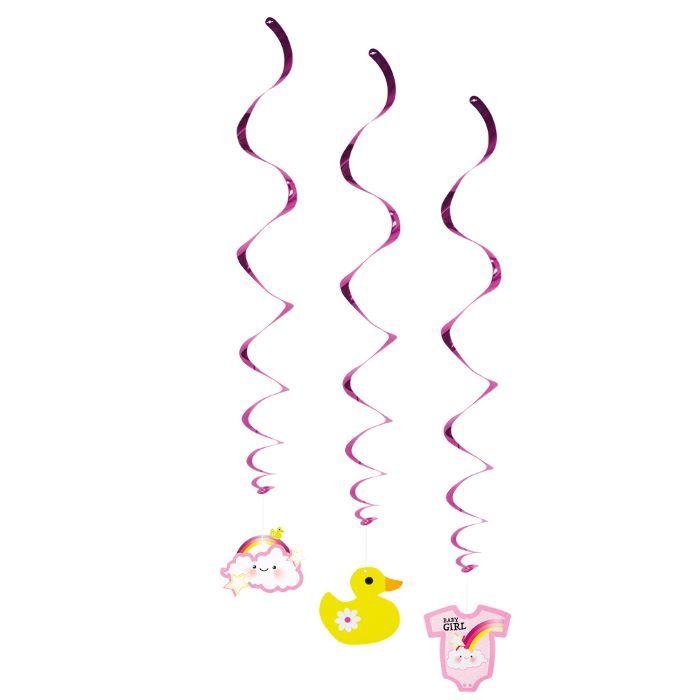 Lyse rosa swirls med baby motiv 3x - 60 cm