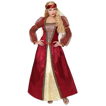 MIDDELALDERLIG PRINSESSE (kjole med crinoline underkjole, hodeplagg med slør) Bordeaux
