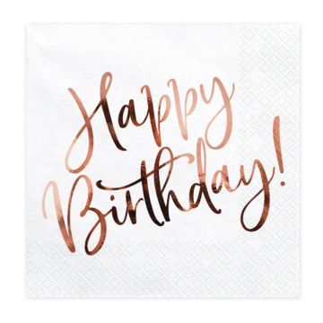 Happy birthday serviettar kvite 20x - 33x33cm