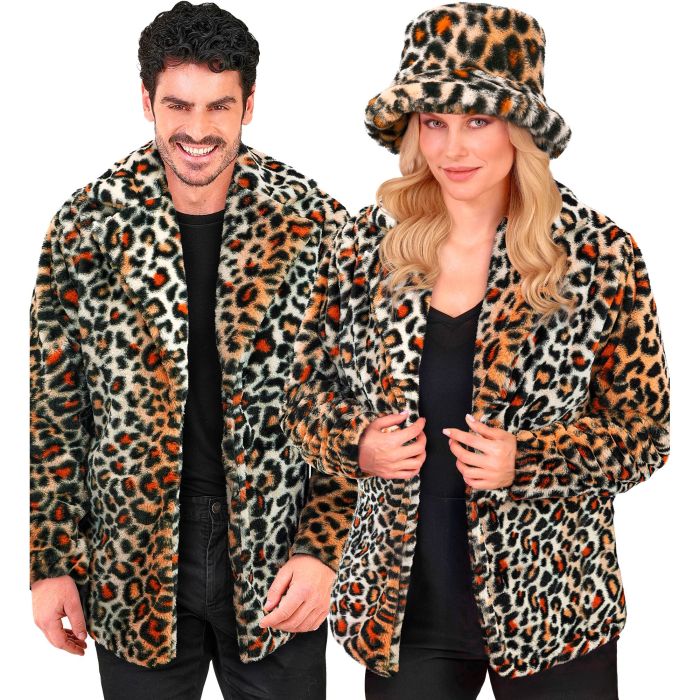 Leopardmønstret pelskåpe i unisex-snitt