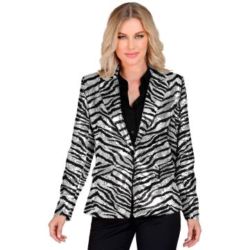 Paljettjakke med zebraprint i sølv