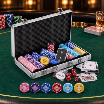 Pokersett 300 brikker 11,5g. aluminiumsboks high stakes PartyVikings 