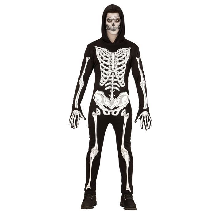 Skeletkostyme med hette og hansker