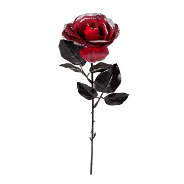 Mørkerød rose med sølvglitter - 45 cm 
