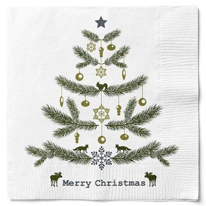 Serviettar med juletre merry christmas 20x Det Gamle Apotek