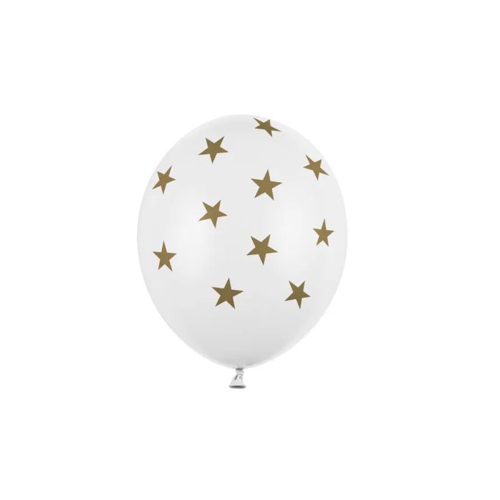 Ballong med gullstjerner kvit 6x - 30 cm 