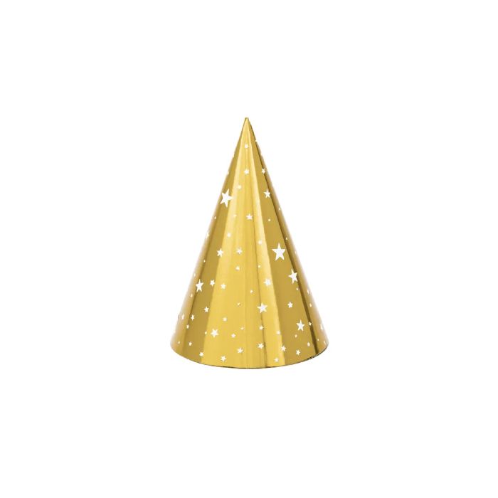 Festhatter med stjerner gull 6x - 16 x 10 cm