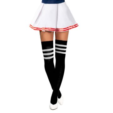 Cheerleader kne-strømper one-size svart og kvitt