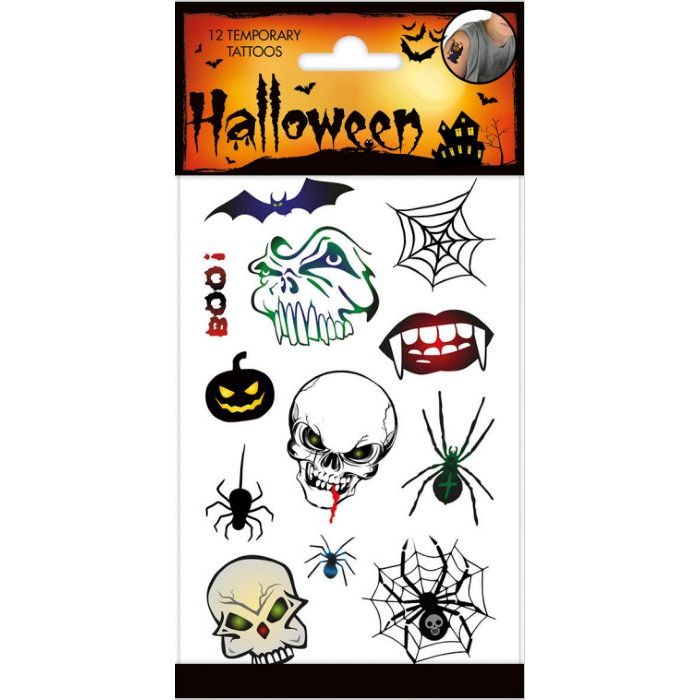 Falske tatoveringar med skremmande halloween-motiva - 12x