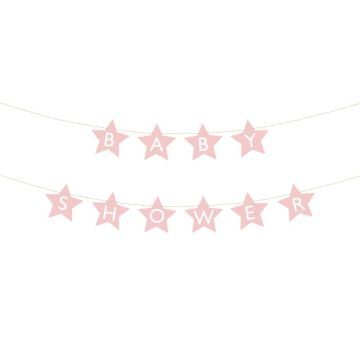 Lyserød babyshower stjerne guirlande - 290x16,5 cm