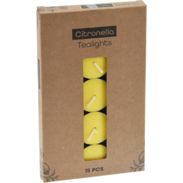 Citronella gult teskjelys 15x - 38x38x16 mm