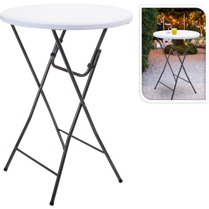 Rundt ståbord i hvit Ø 80 cm med svart metallramme