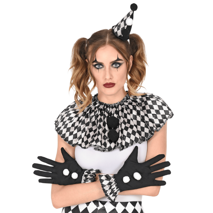 Svart/hvitt harlekin kostyme - 3 deler