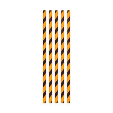 Sort og orange stripete halloween papir sugerør 20x - 197x6 mm