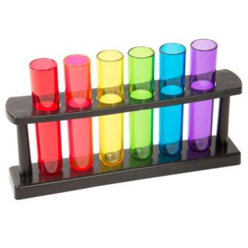 Neon reagensglass sett med holder og 6 glass 