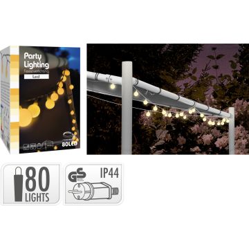 Lyskjede med 80 LED i varm hvit og hvite kuler