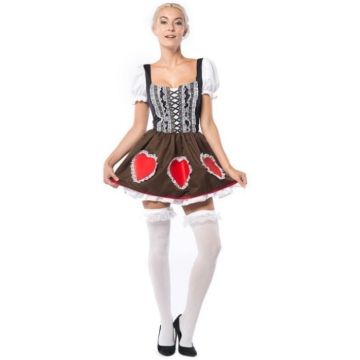Oktoberfestkjole med røde hjerter heidi