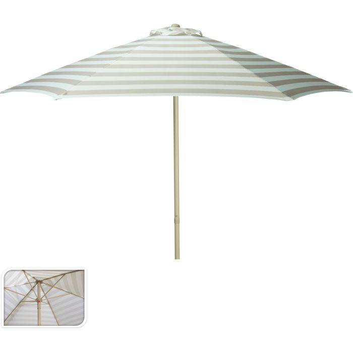 Stor parasoll, beige og råhvit stripet, Ø 230 cm