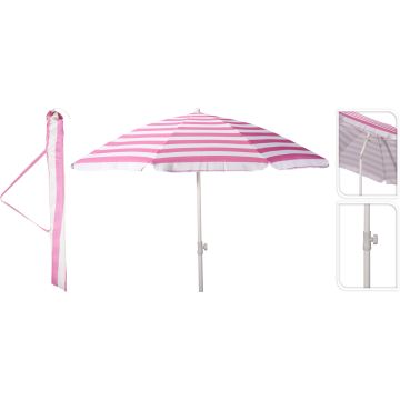 Strandparasol med vippefunksjon, lyserød og hvit, Ø 200/180 cm