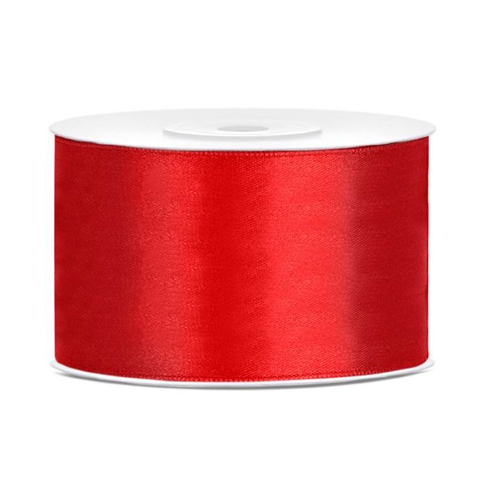 Raudt satengbånd - 38 mm x 25 m