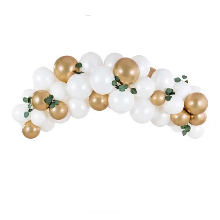 Ballonggirlande i Kvit & Gull - 2 Meter