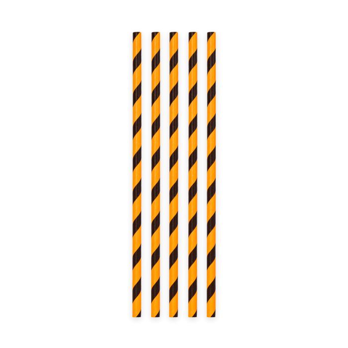 Sort og orange stripete halloween papir sugerør 20x - 197x6 mm