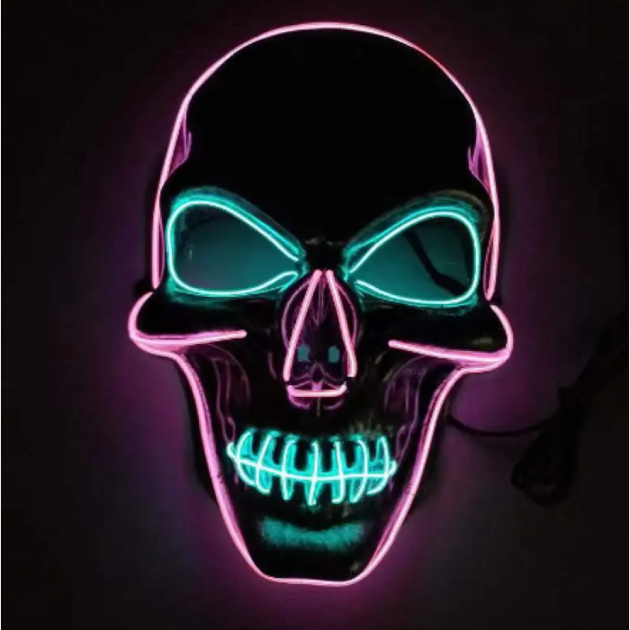 Skummel halloween LED maske - Blå og rosa kranie