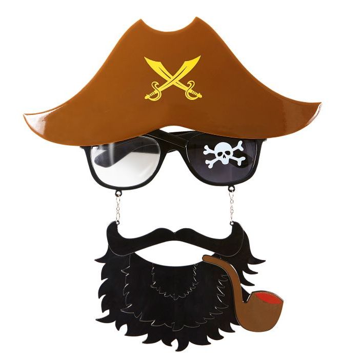Piratbriller med skjegg og kapteinhatt
