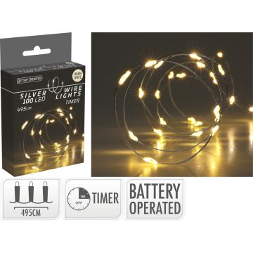 LED-lyskjede på sølvtråd med 100 mikrolys