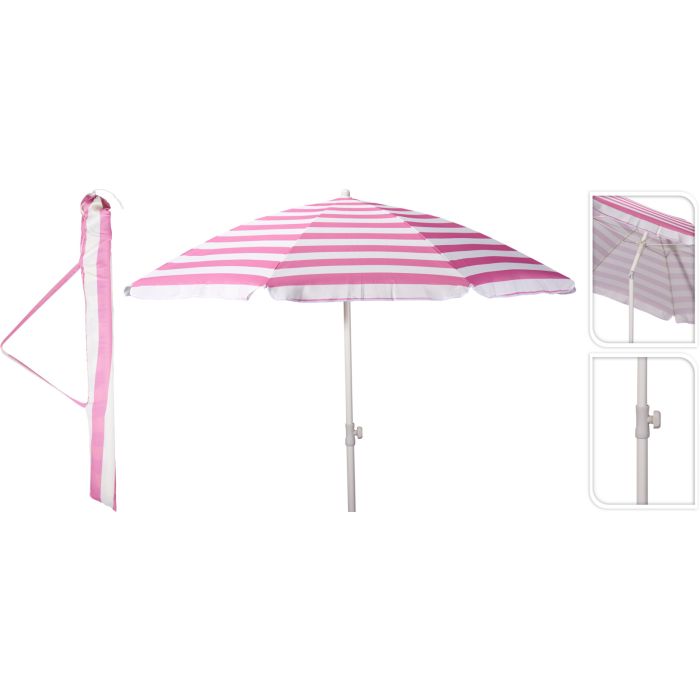Strandparasol med vippefunksjon, lyserød og hvit, Ø 200/180 cm
