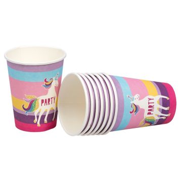 Enhjørning fest pappkrus 8x - 250 ml 