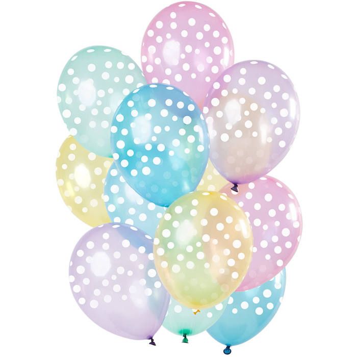 Pastellfarga ballongar med prikkar 12x - 33 cm