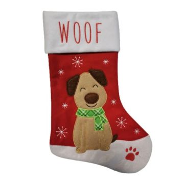 julesokk med brun hund 40x26 cm Det Gamle Apotek 