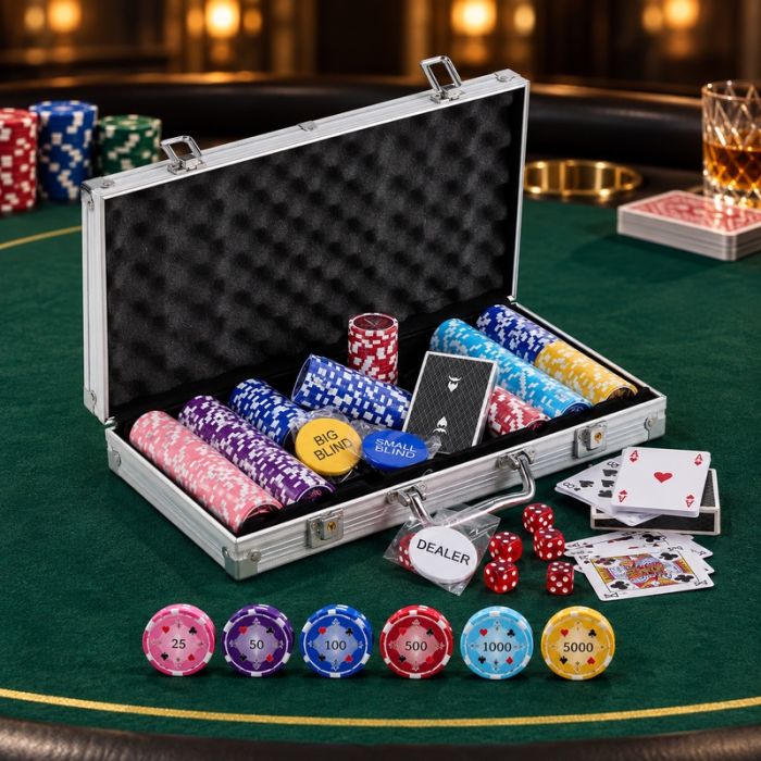 Pokersett 300 brikker 11,5g. aluminiumsboks high stakes PartyVikings 