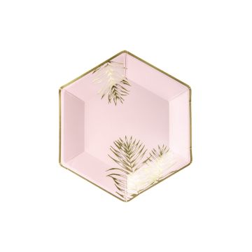 Pink tallerken med blad 6x - 23 cm
