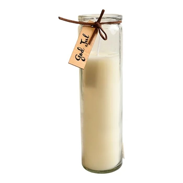 Lys i glas med god jul motiv kvit Det Gamle Apotek